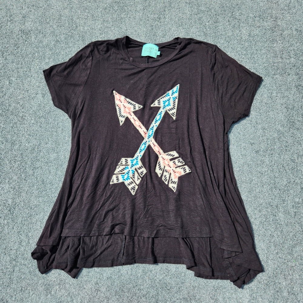 Judith March Arrows Graphic Swing Tee oversized Casual Top Black Viscose‎ size L
